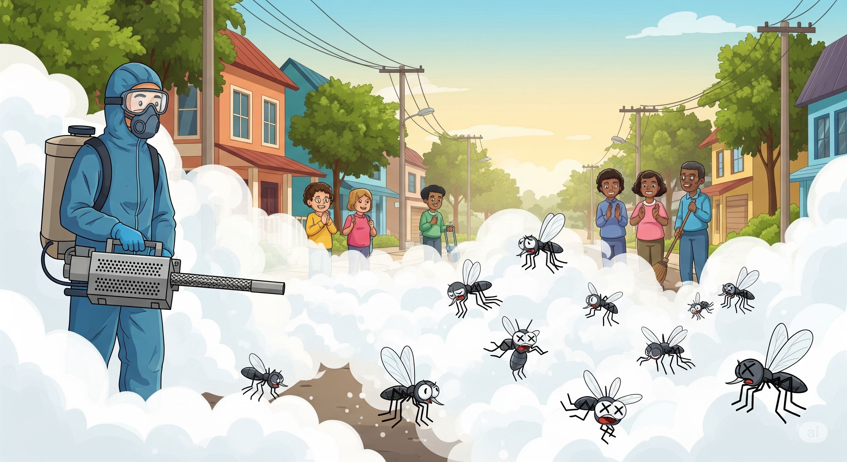 Tangan menyemprotkan obat anti nyamuk di sekitar rumah